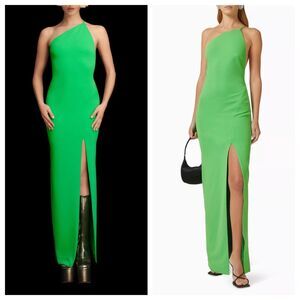 SOLACE LONDON Green Petch Maxi Dress Asymmetric One Shoulder Thigh Slit US 0